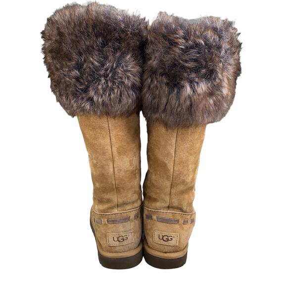 UGG Women's Rosana Chestnut Suede Fur Cuffed Wionter Boot Size US 8 - Picture 7 of 9
